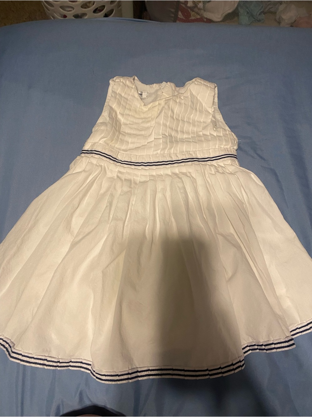 GAP White Baby Girls' Pleated Dress with Navy Trim